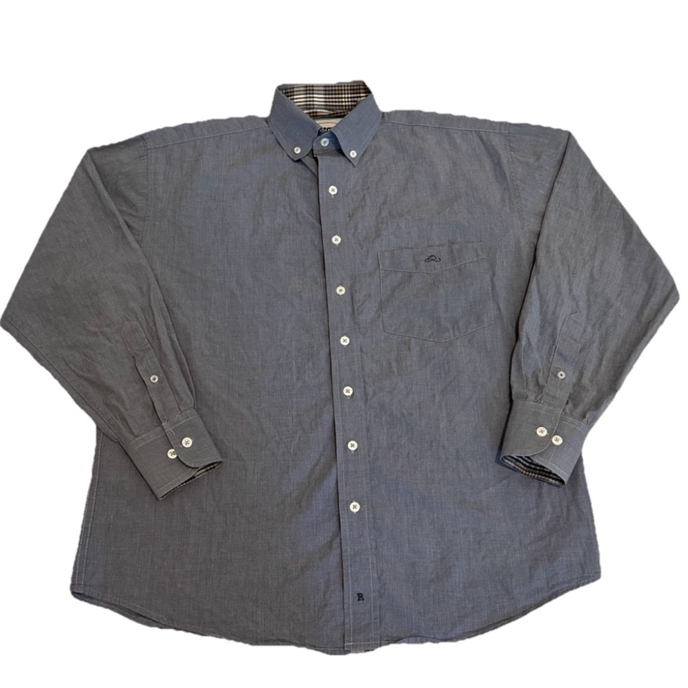 Resistol Ranch Solid Cotton Button-Down Shirt Blue Gray Long Sleeve Men’s M